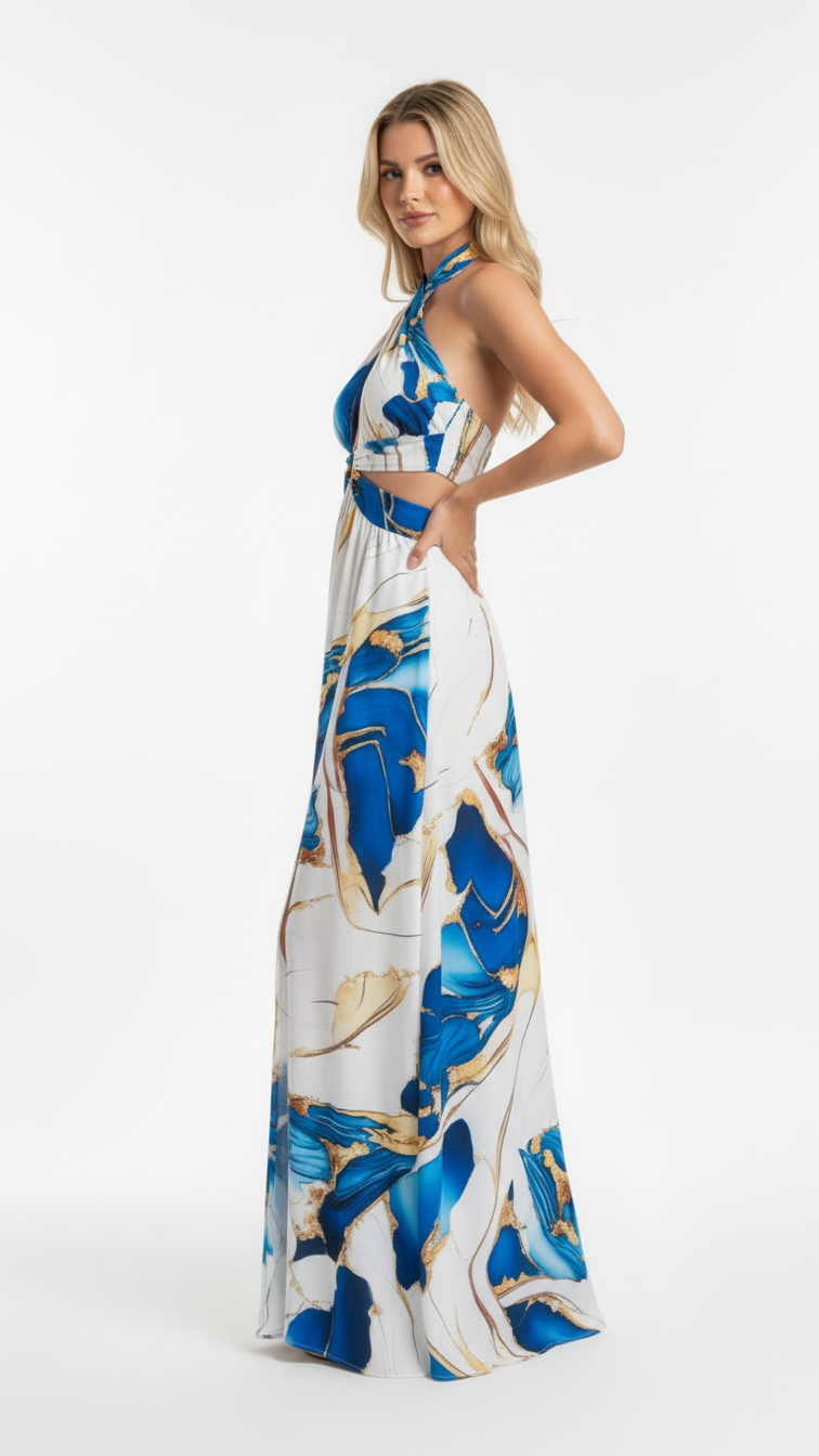 Azure™ - Vestido Largo Femenino Felina con Copas y Escote